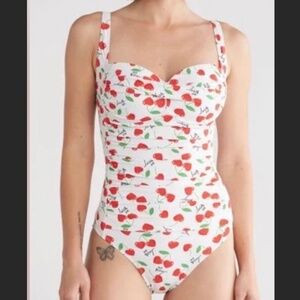 NEW w/ Tags Betsey Johnson 1-Pc Bathing Suit Cherry Bomb Print L